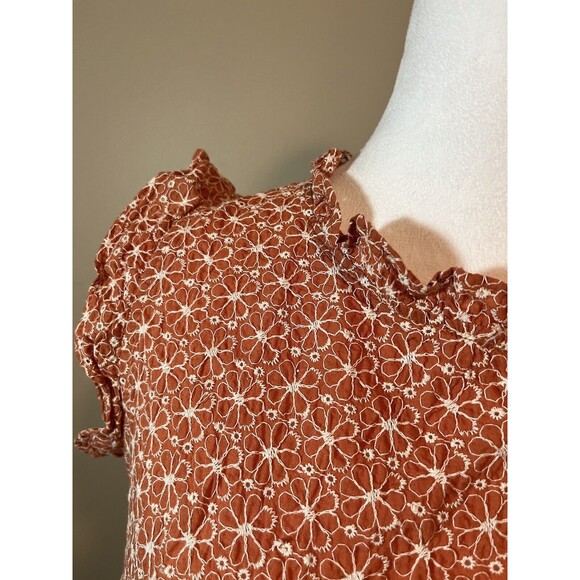 Kindred Women’s Cotton Sleeveless Blouse L Pumpkin Eyelet Cottage Prairie Cute - Picture 4 of 9